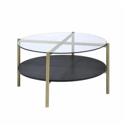 Cheap โ๏ธ Blaine 3-Piece 32 in. Black/Gold Medium Round Glass Coffee Table Set with Shelf by Picket House Furnishings โ๏ธ