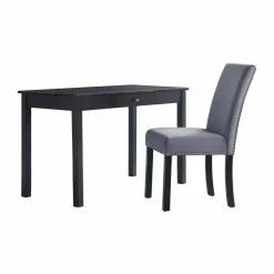 Outlet 😍 Zaid 48 in. Rectangle Black Faux Marble 1 Drawer Computer Desk with Chair by Picket House Furnishings ⌛