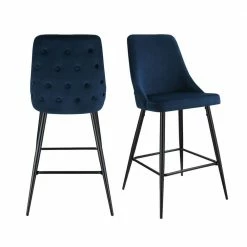 Discount 🎁 Ziva 27 in. Navy High Back Metal Bar Stool (Set of 2) by Picket House Furnishings ⌛