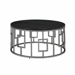 Discount ๐ Kendall 36 in. Chrome/Black Medium Round Wood Coffee Table by Picket House Furnishings ๐