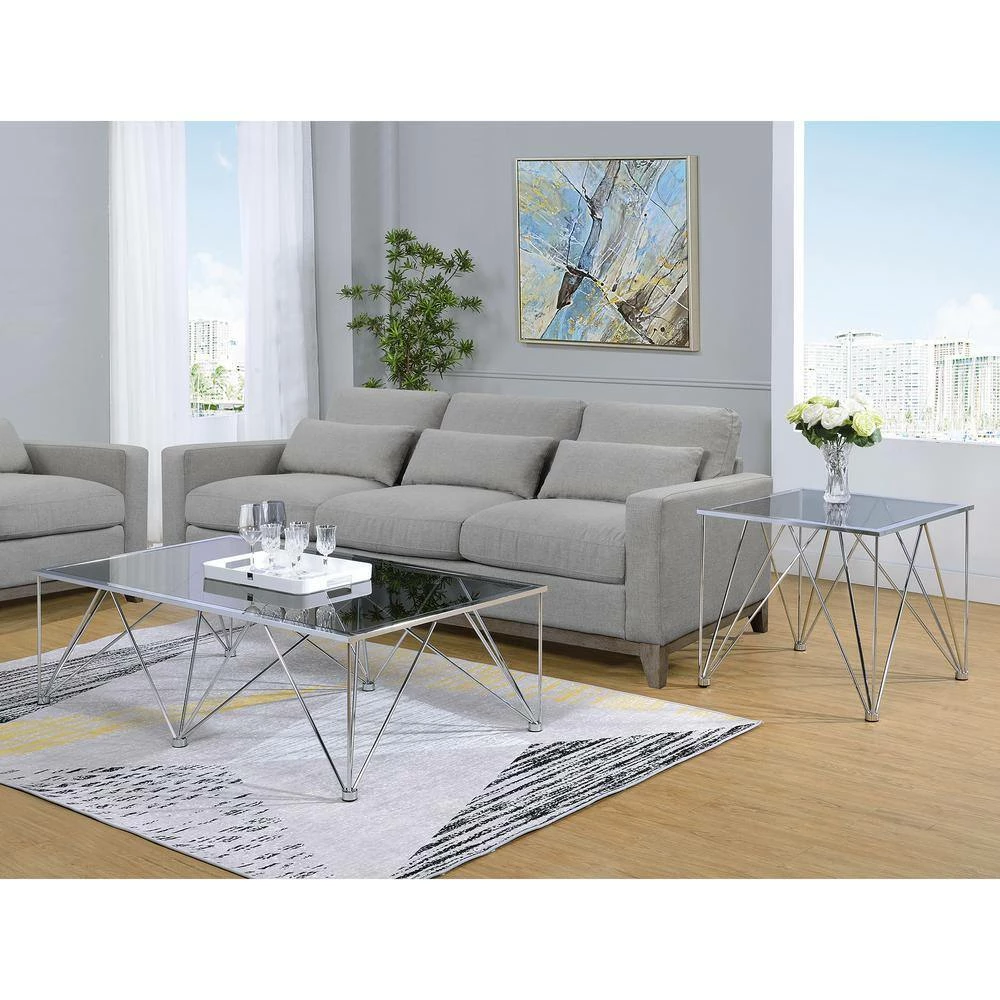 Best Pirce 😉 Macie 2-Piece 53 in. Chrome Large Rectangle Glass Coffee Table Set by Picket House Furnishings 🥰 - Image 11