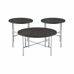 New ๐คฉ Enzo Wood 3-Piece Round Occasional Table Set in Chrome by Picket House Furnishings โจ