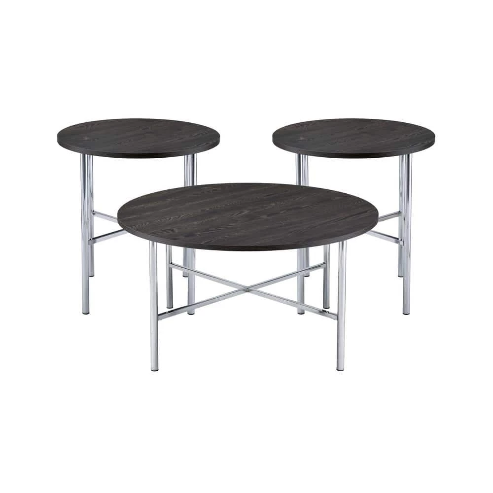 New 🤩 Enzo Wood 3-Piece Round Occasional Table Set in Chrome by Picket House Furnishings ✨