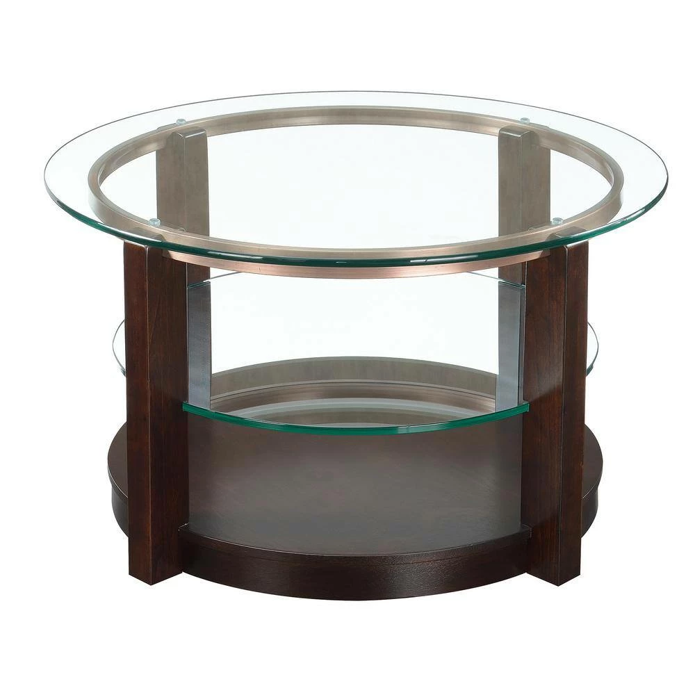 Cheap ⭐ Benton 2-Piece 35 in. Espresso/Clear Medium Round Glass Coffee Table Set with Casters by Picket House Furnishings 🎁 - Image 4