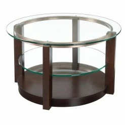 Best Sale 🎁 Benton 35 in. Espresso/Clear Medium Round Glass Coffee Table with Casters by Picket House Furnishings 🔥