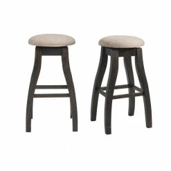 Hot Sale ✔️ Stanford 30 in. Backless Wood Swivel Bar Stool Set in Walnut (Set of 2) by Picket House Furnishings 🤩