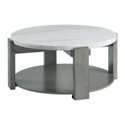 Outlet 🥰 Rysa 38 in. Grey Round Marble Coffee Table by Picket House Furnishings 😀