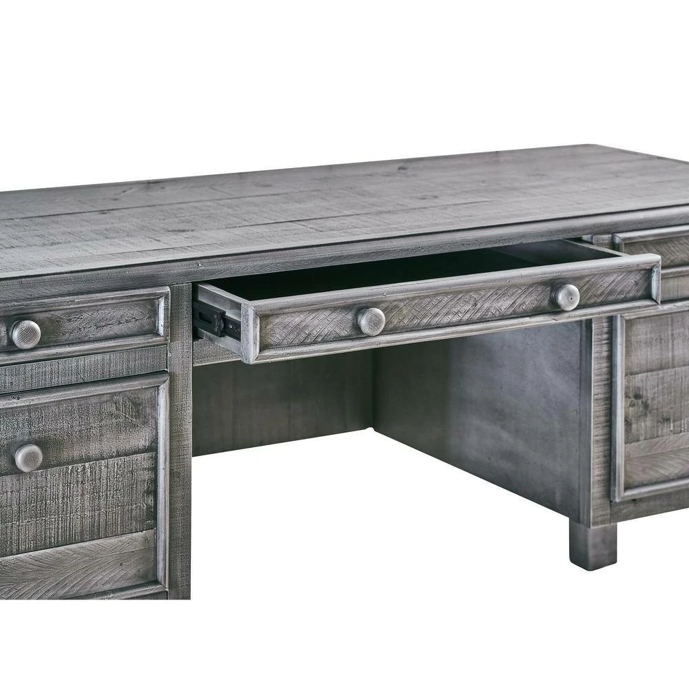 Outlet 🎉 Lenox 66 in. Rectangle Grey Pine 5 Drawer Computer Desk by Picket House Furnishings 🔔 - Image 4