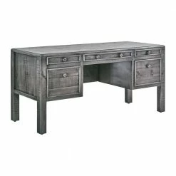 Outlet 🎉 Lenox 66 in. Rectangle Grey Pine 5 Drawer Computer Desk by Picket House Furnishings 🔔