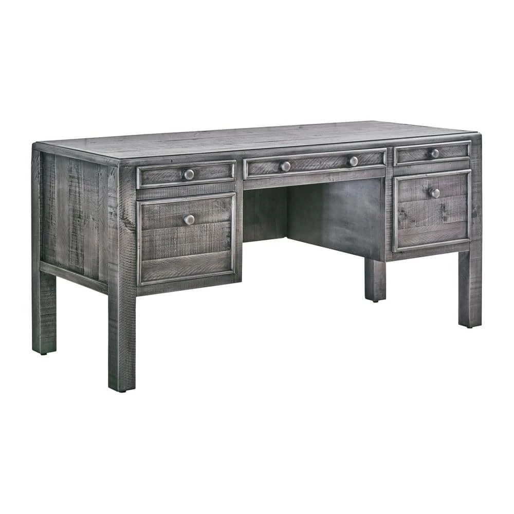Outlet 🎉 Lenox 66 in. Rectangle Grey Pine 5 Drawer Computer Desk by Picket House Furnishings 🔔
