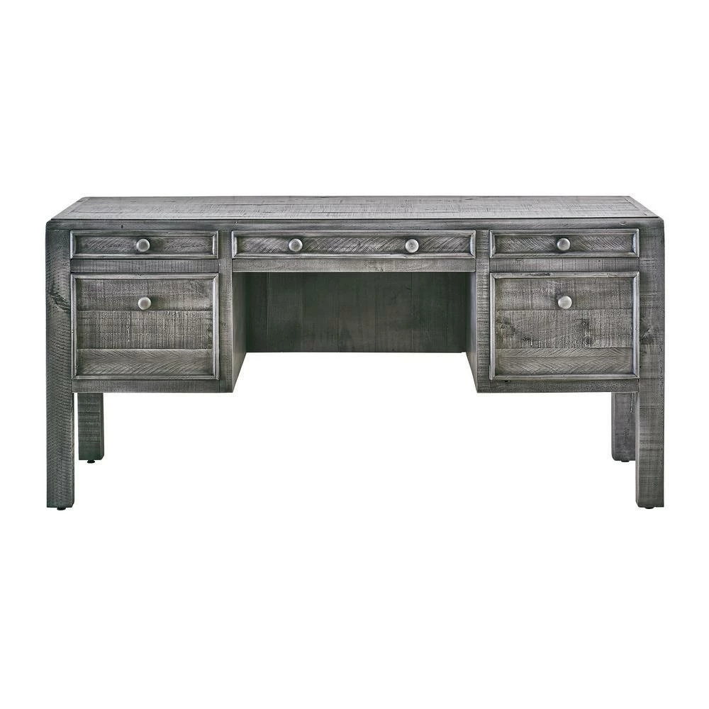 Outlet 🎉 Lenox 66 in. Rectangle Grey Pine 5 Drawer Computer Desk by Picket House Furnishings 🔔 - Image 3