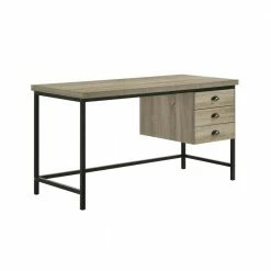 Best deal 👏 Ashby 55 in. Rectangle Light Grey Metal 3 Drawer Computer Desk by Picket House Furnishings 🛒