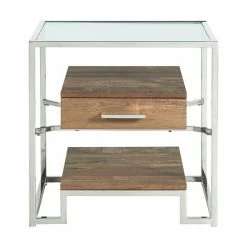 Best Sale 👏 Hampton Square 24 in. Glass Storage End Table in Chrome by Picket House Furnishings ✔️