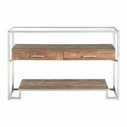 Hot Sale 👍 Hampton Rectangle 47 in. Glass Storage Sofa Table in Walnut by Picket House Furnishings 🛒