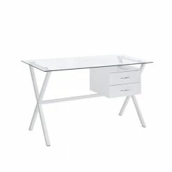 Wholesale 💯 Hoyce 48 in. Rectangle White Glass 2 Drawer Computer Desk by Picket House Furnishings 🤩